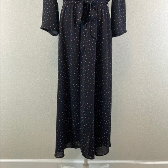 J Jill Black/Orange Polka Dot V-neck Long Sleeve Maxi Dress M - Picture 3 of 9